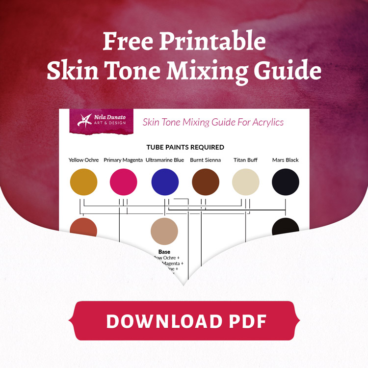 How I paint skin tones in acrylic + Free printable PDF mixing guide